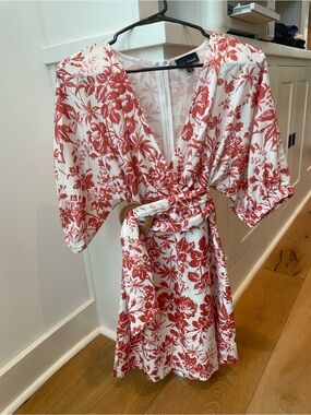 Lucy Paris White Wrap Dress with Floral Print